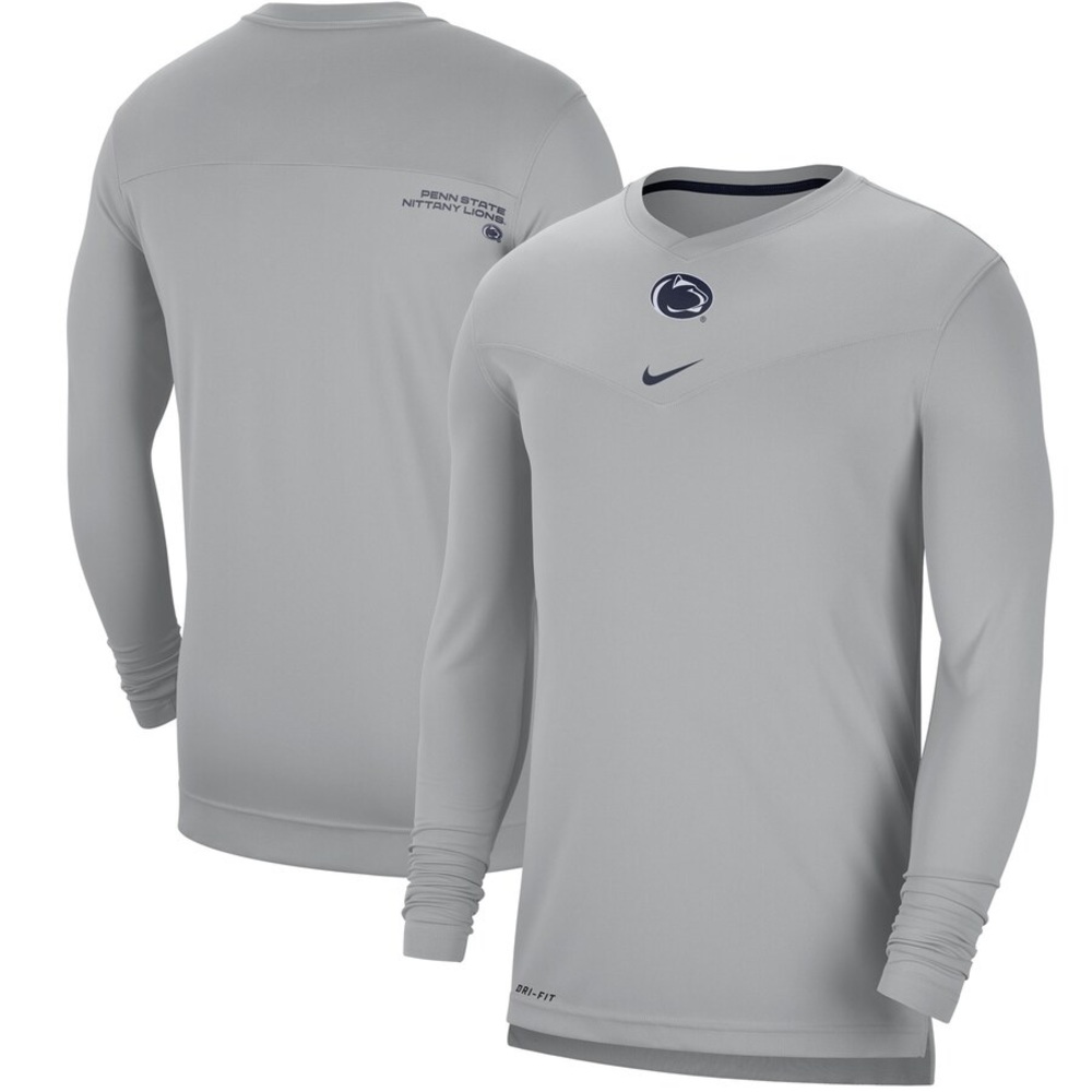 Nike Gray Penn State Nittany Lions Sideline Long Sleeve V-Neck Shirt HOLES